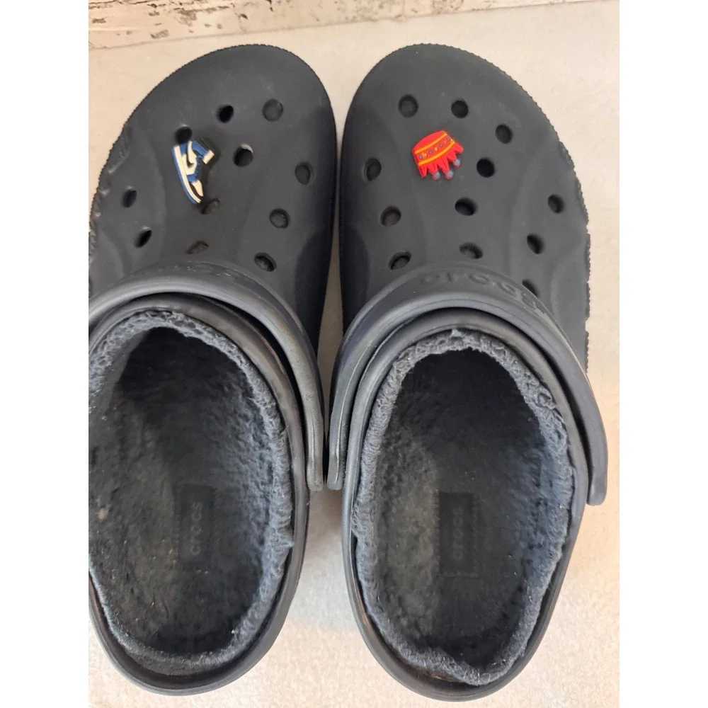 Crocs‎ Baya Lined Clogs Navy Blue Fleece Fur Fuzzy Mens 7 Womens 9 Slip On Shoes